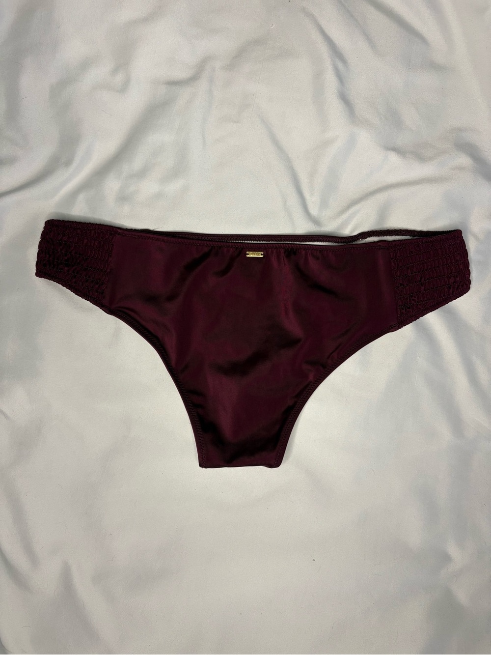 PINK Victoria's Secret Maroon Bikini Bottom with Gold Logo - Picture 2 of 5